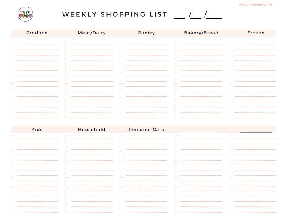 Free printable family shopping list — MOMCODE