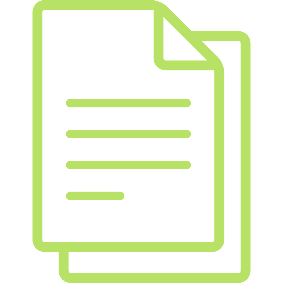 Icon of two overlapping documents, outlined in light green with lines representing text