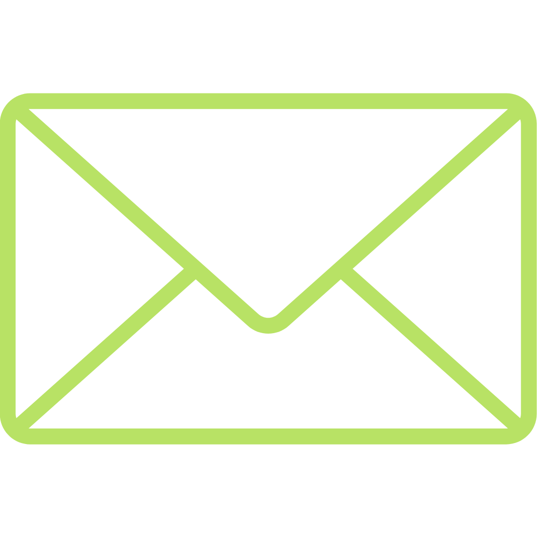 Outline of a green envelope icon on a black background.