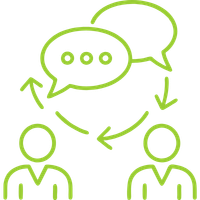 Two people having a conversation with a speech bubble above them, indicating communication or discussion.