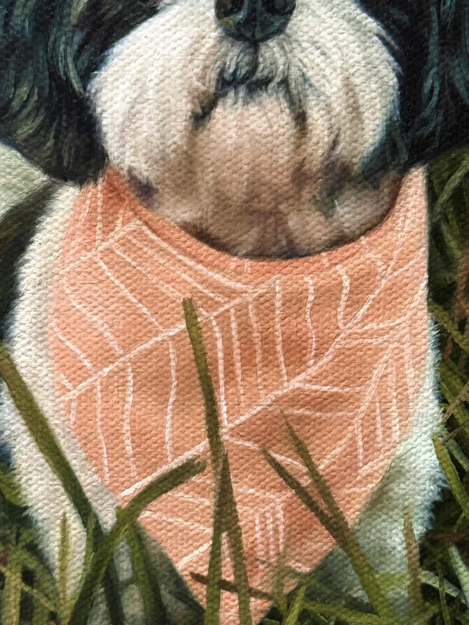 Close up of a Shih Tzu dog oil painting on canvas by professional pet portrait artist Brianna Leidy.