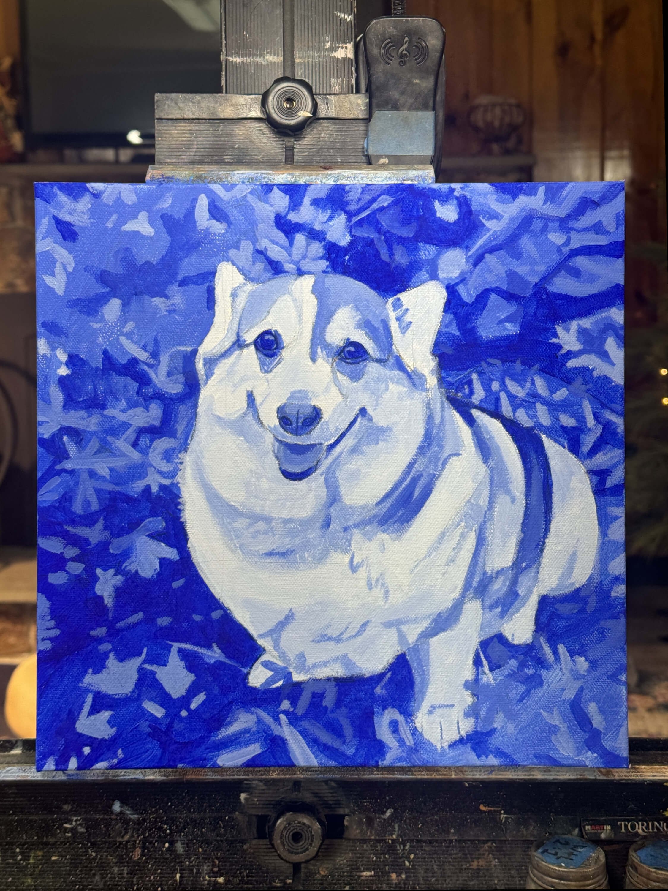 Process photo 1 of a Pembroke Welsh Corgi oil painting portrait