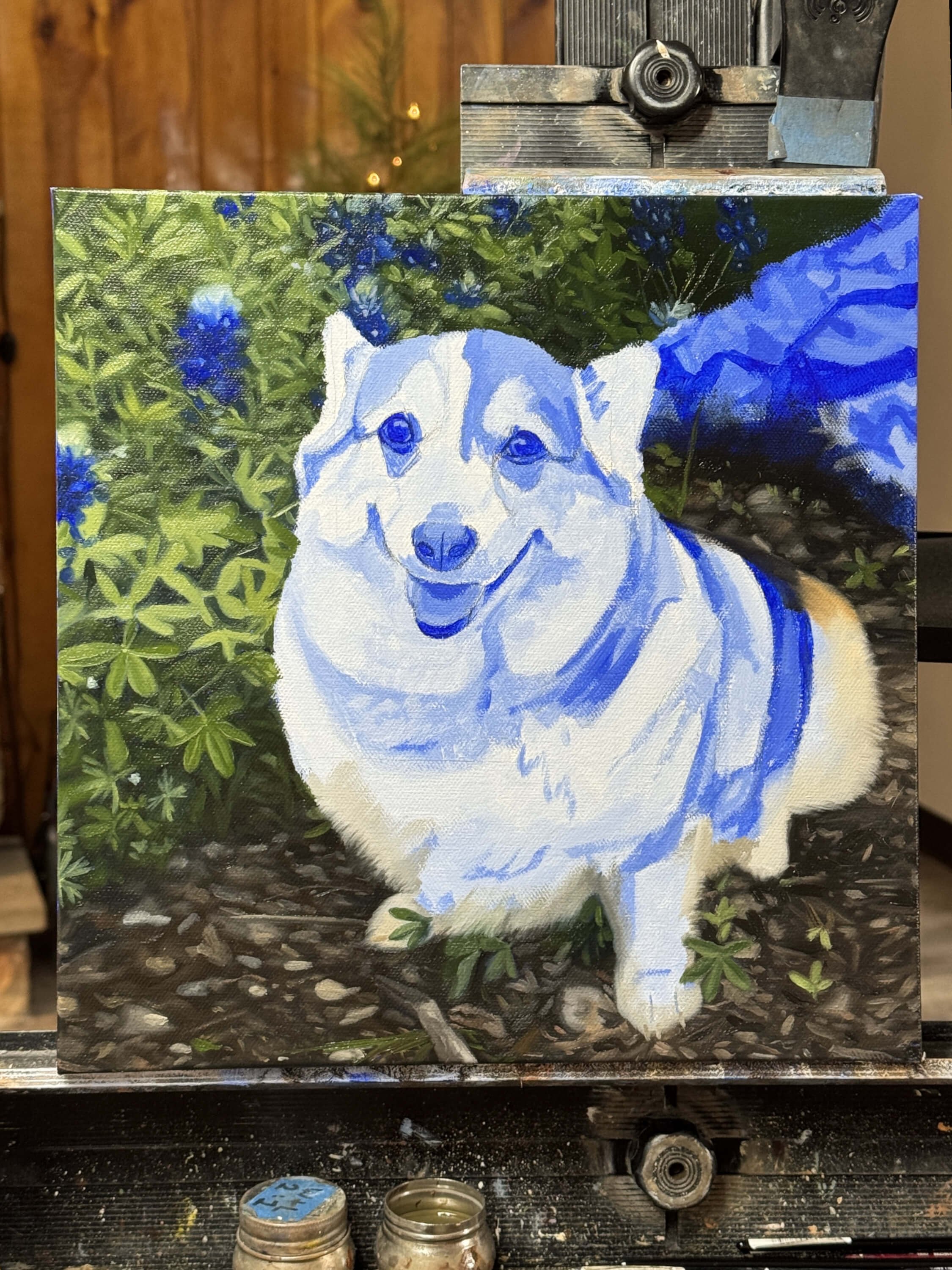 Process photo 2 of a Pembroke Welsh Corgi oil painting portrait