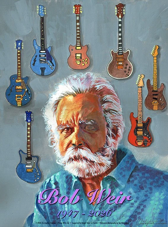 Bob Weir was an amazing guitar player, songwriter, husband, father, founding member of the Grateful Dead and a great human being. It was my honor to design this poster in his memory.