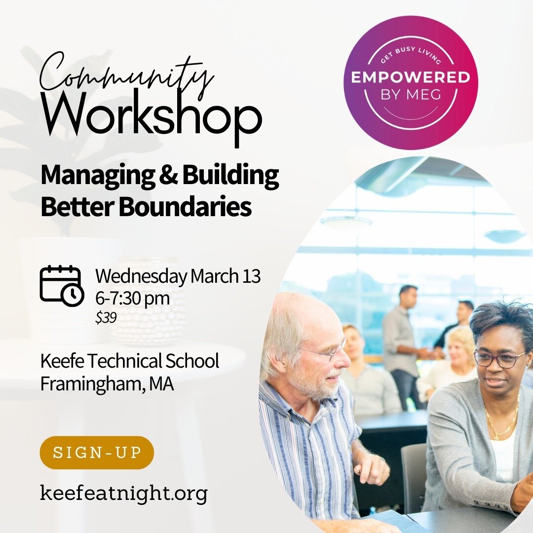 I'm so excited to be facilitating this community workshop on March 13th as part of the Keefe at Night Adult Education spring program. 

Managing &amp; Building Better Boundaries

If you're a perpetual people pleaser or someone who could use some help