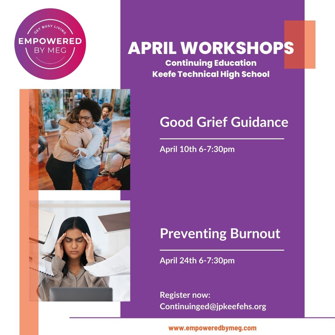 Happy Spring! 

I've got two fantastic workshops taking place locally that can help you personally and professionally. 

First up on April 10th is Good Grief Guidance: How To Support Grievers from 6-7:30pm. 

This workshop will help you learn about g