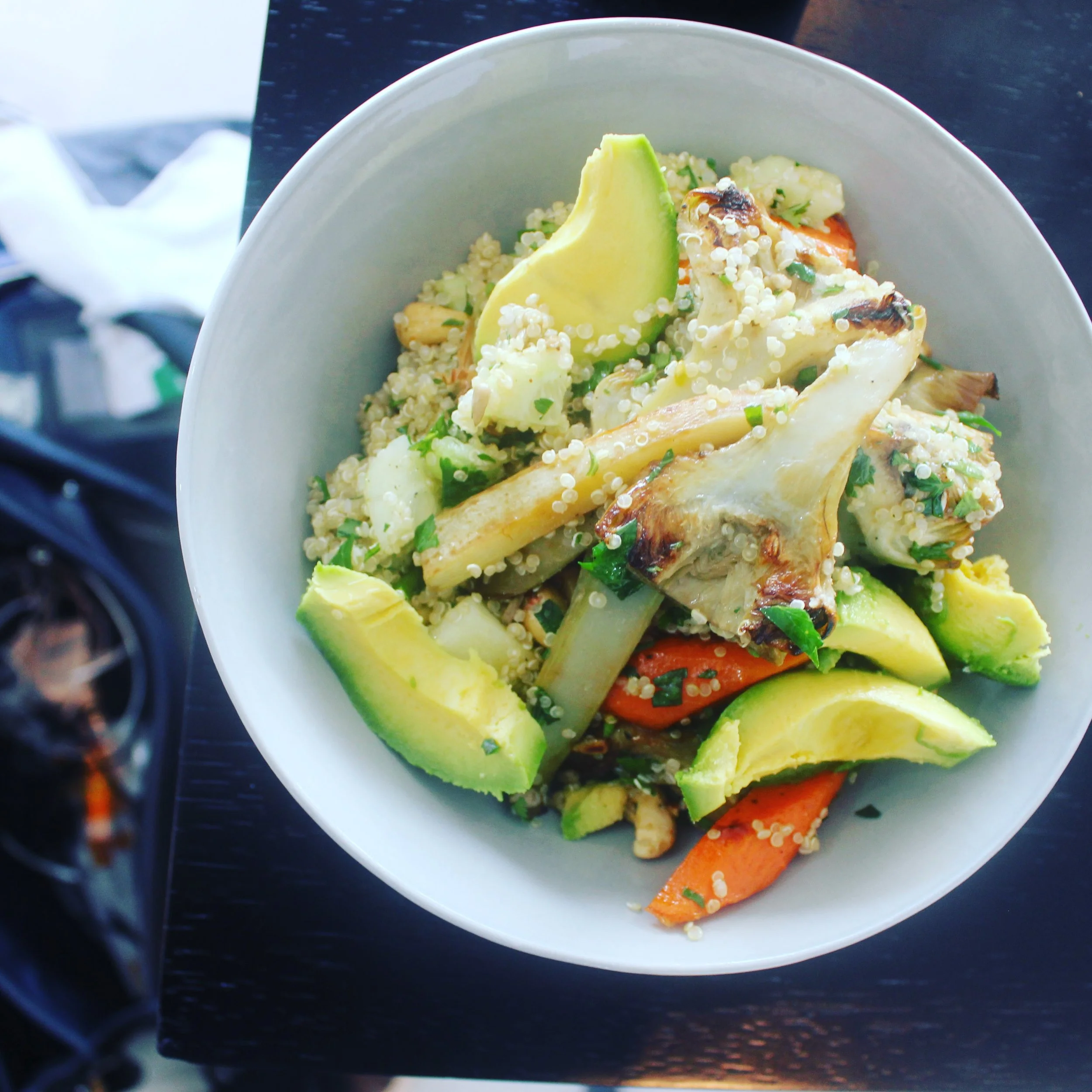Quinoa, avocado &amp; artichokes