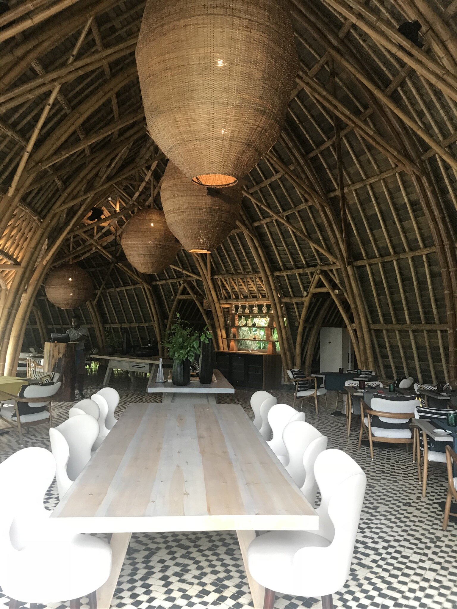 The incredible outdoor dining area with it's unique architecture.