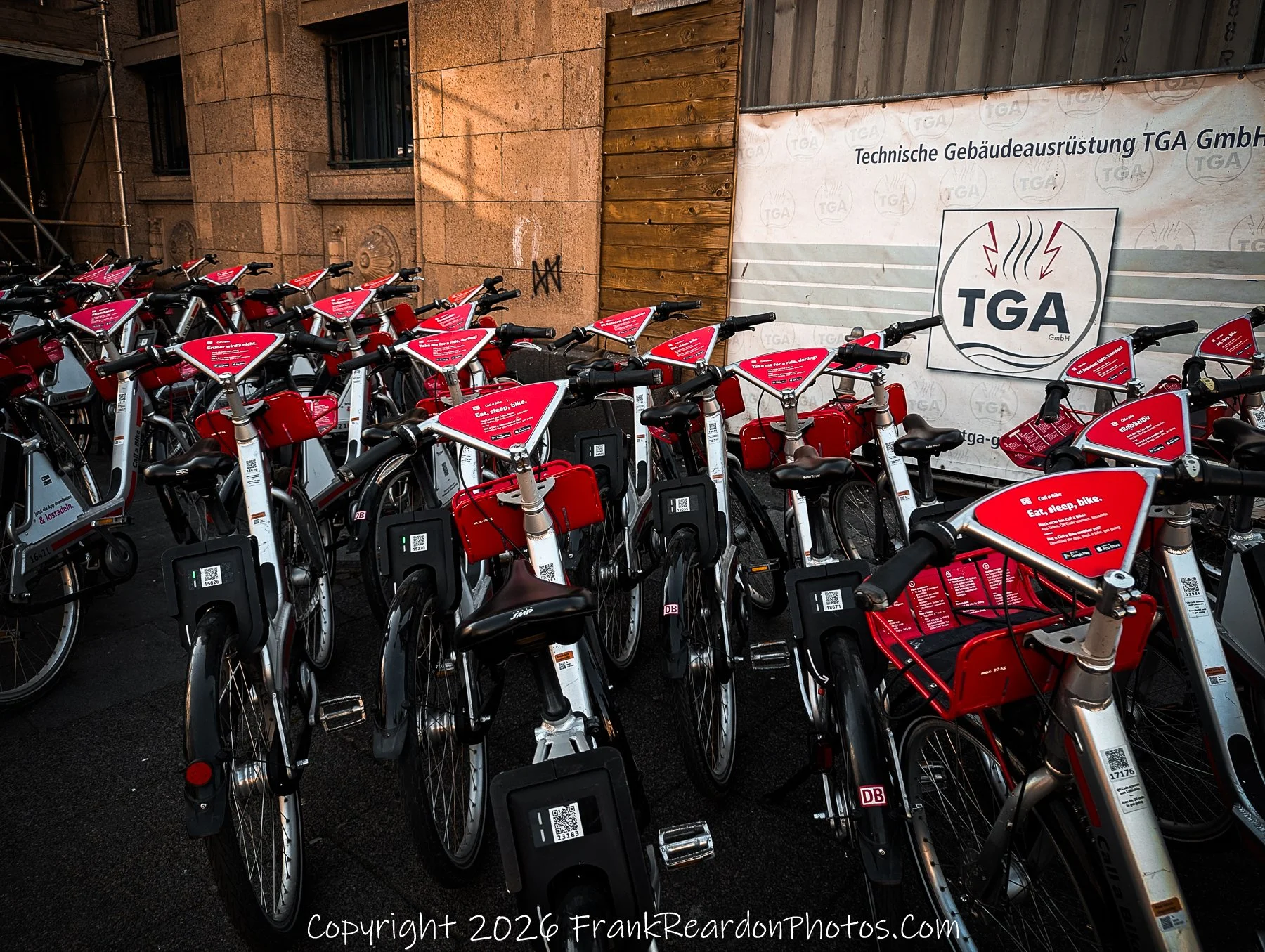 Urban Mobility in Red (Frankfurt Bike Share Hub)
A dense row of red DB (Deutsche Bahn)