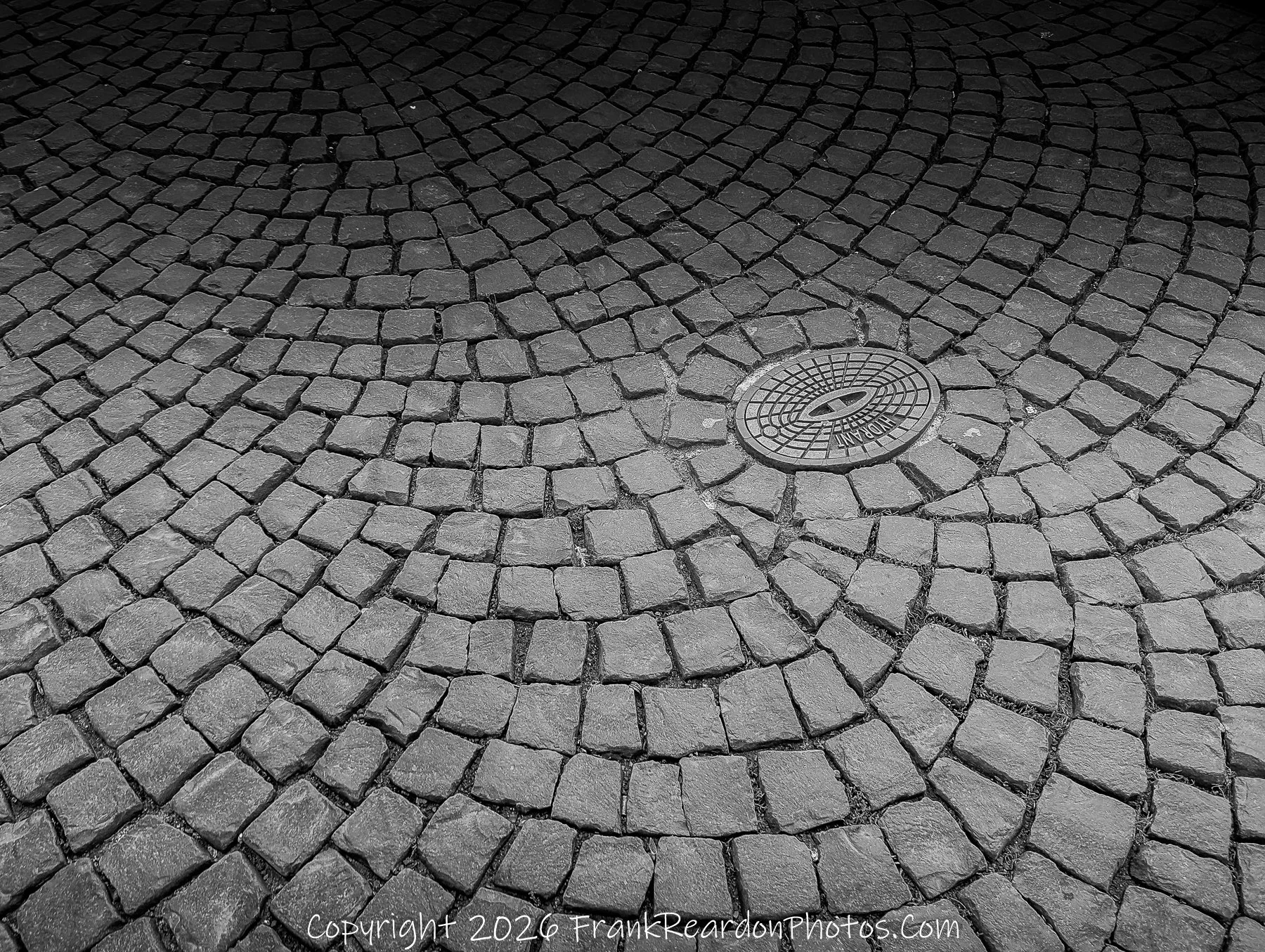 Cobblestone Pattern with Manhole Cover (Black & White)
“Stone Circles – Patterns of the Street”