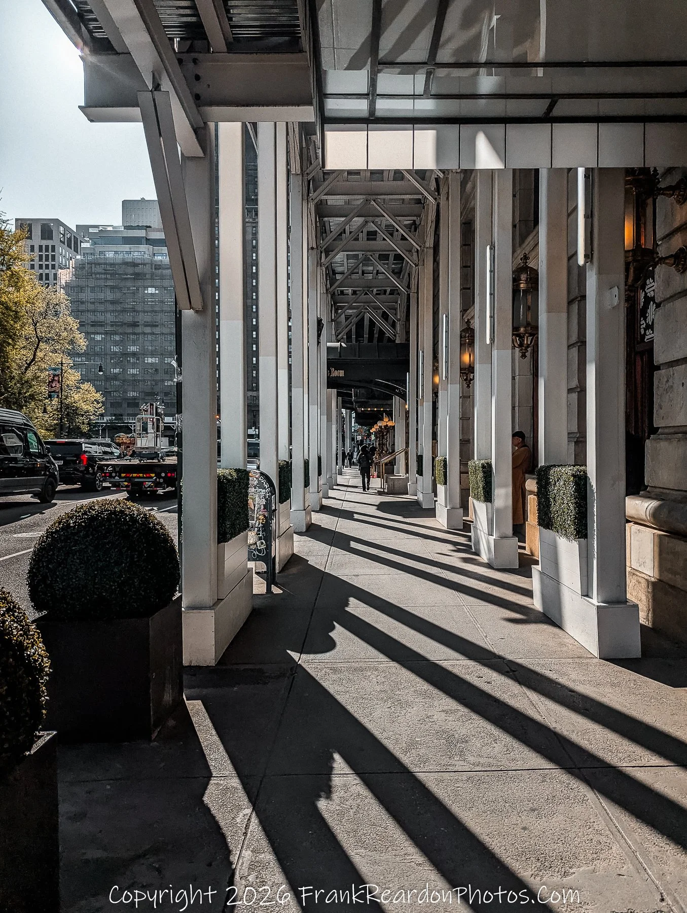 “Colonnade Light: Shadows on the Walk”