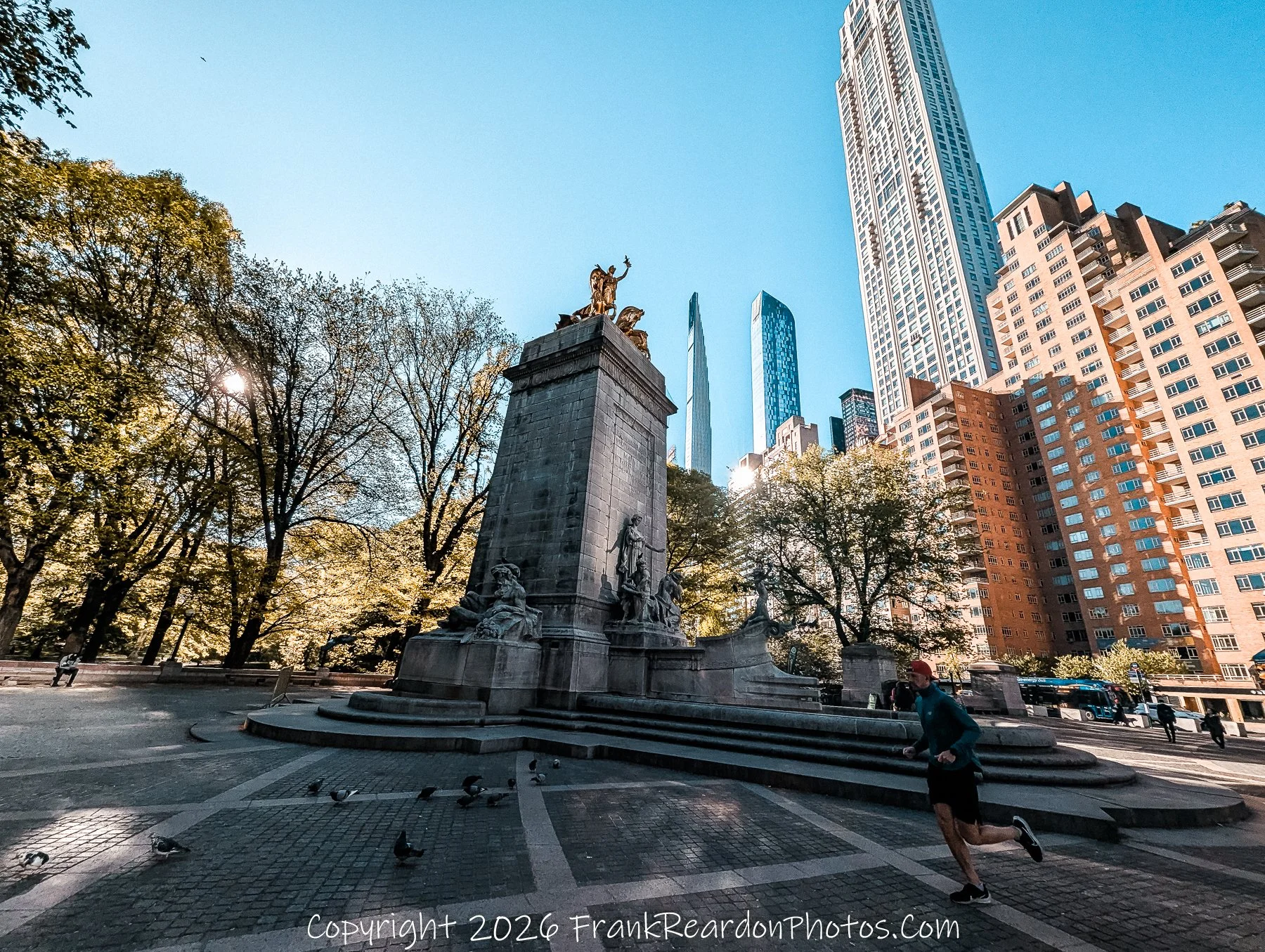 “Columbus Circle Morning: Runner and Skyline”