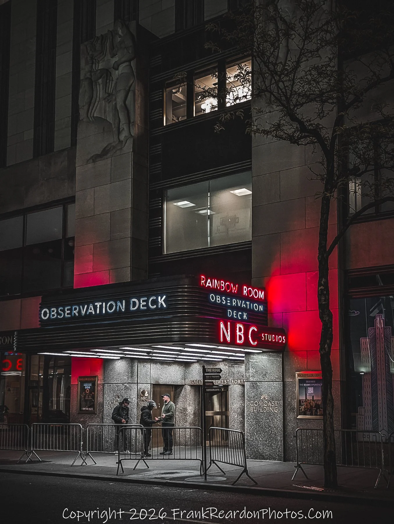 “NBC Studios: Red Glow at Rockefeller Center”