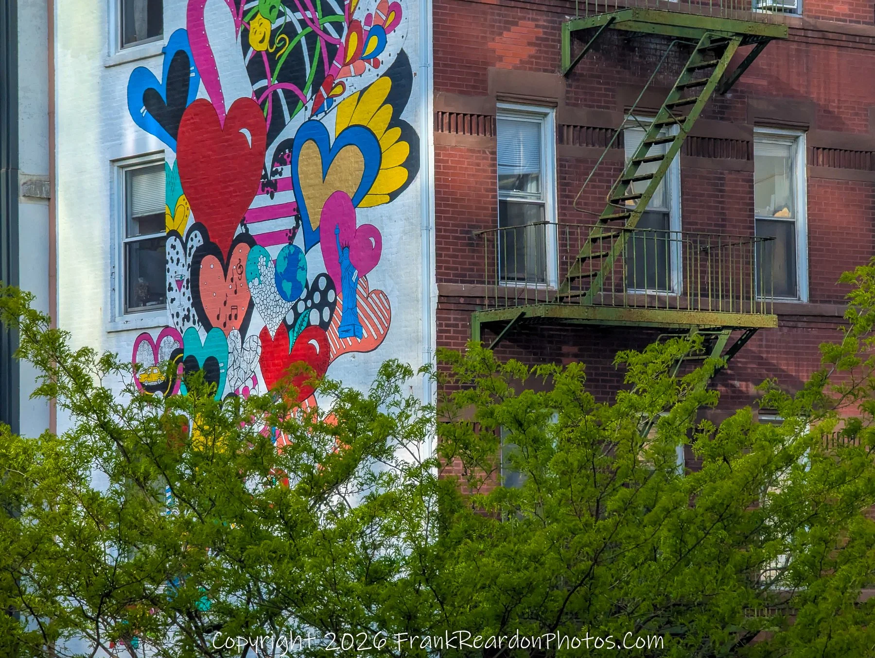 “Hearts on the Wall: Urban Color & Fire Escape”