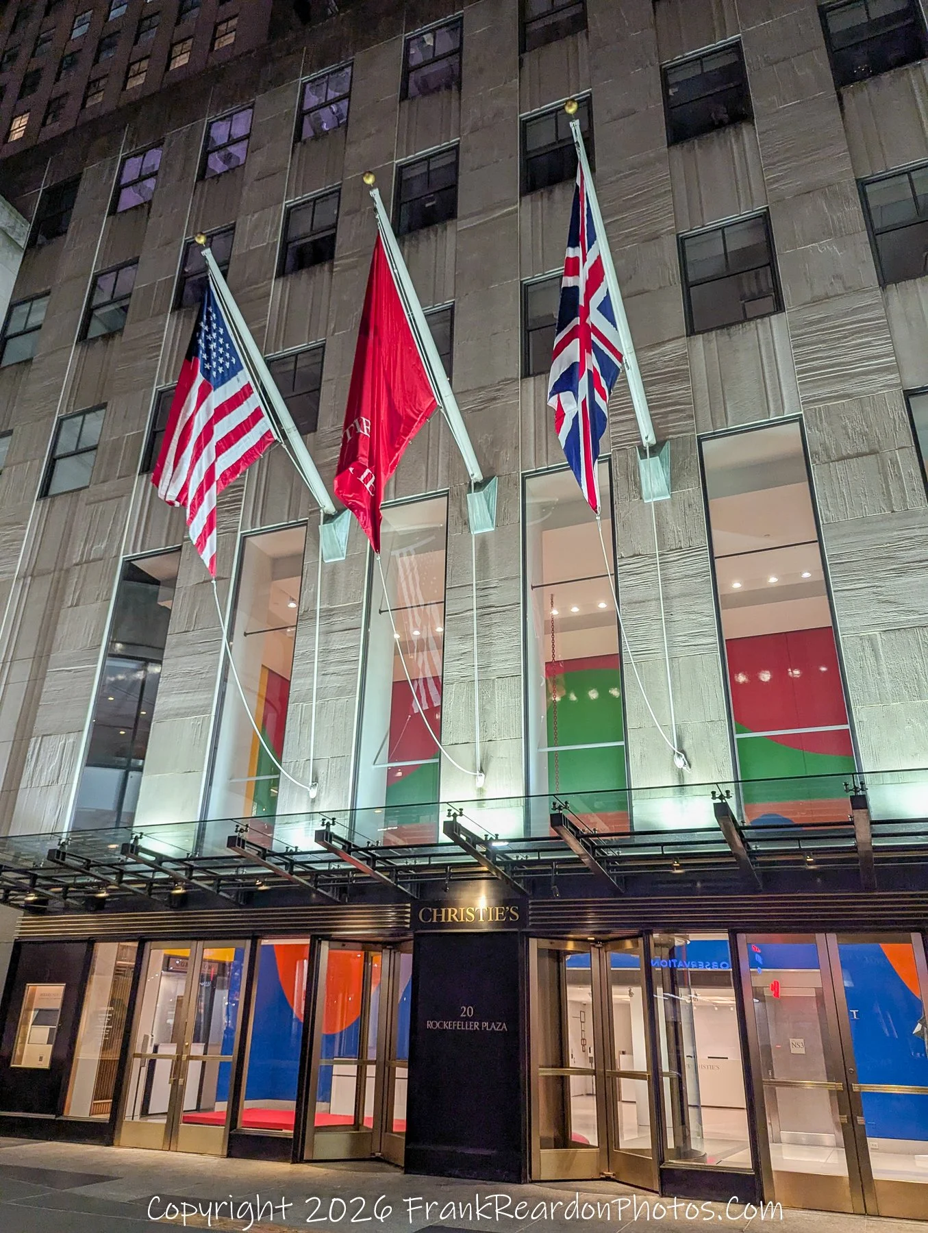 “Rockefeller Plaza Flags at Night”