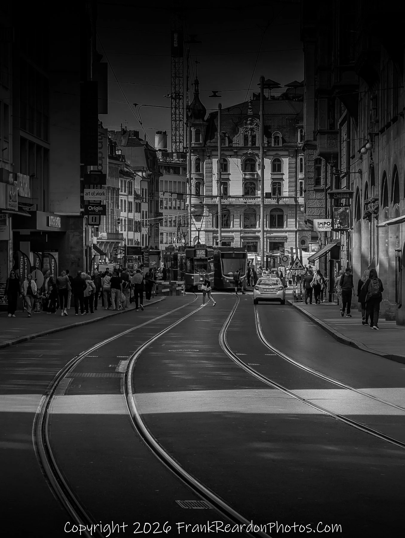 “Curves of the City” Tram tracks carve elegant lines through Basel’s architectural heart.