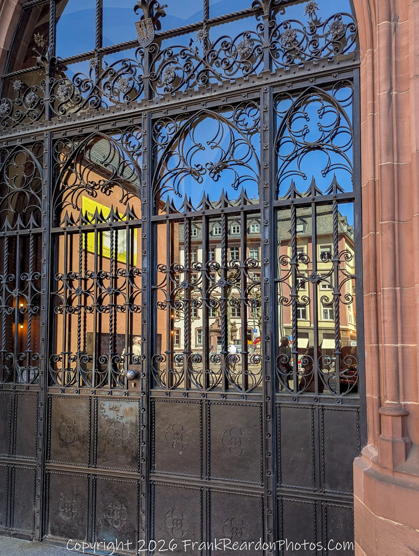 Ornate Wrought Iron Gate with Reflections (Frankfurt Cathedral)
“Through the Gate – Reflections of Frankfurt”