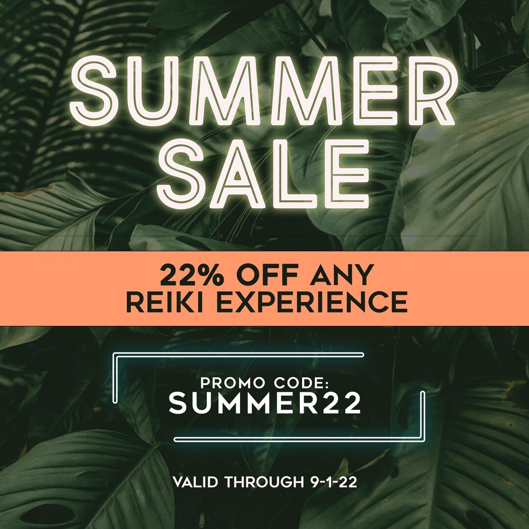 👋 We're Baaaaaack after a short social media break! Essential Self is happy to announce our SUMMER SALE! Get 22% off any Reiki experience now through Sept 1, 2022. Use PROMO CODE: SUMMER22 to get your discount! 

➡️ Book a Session today! www.Essenti
