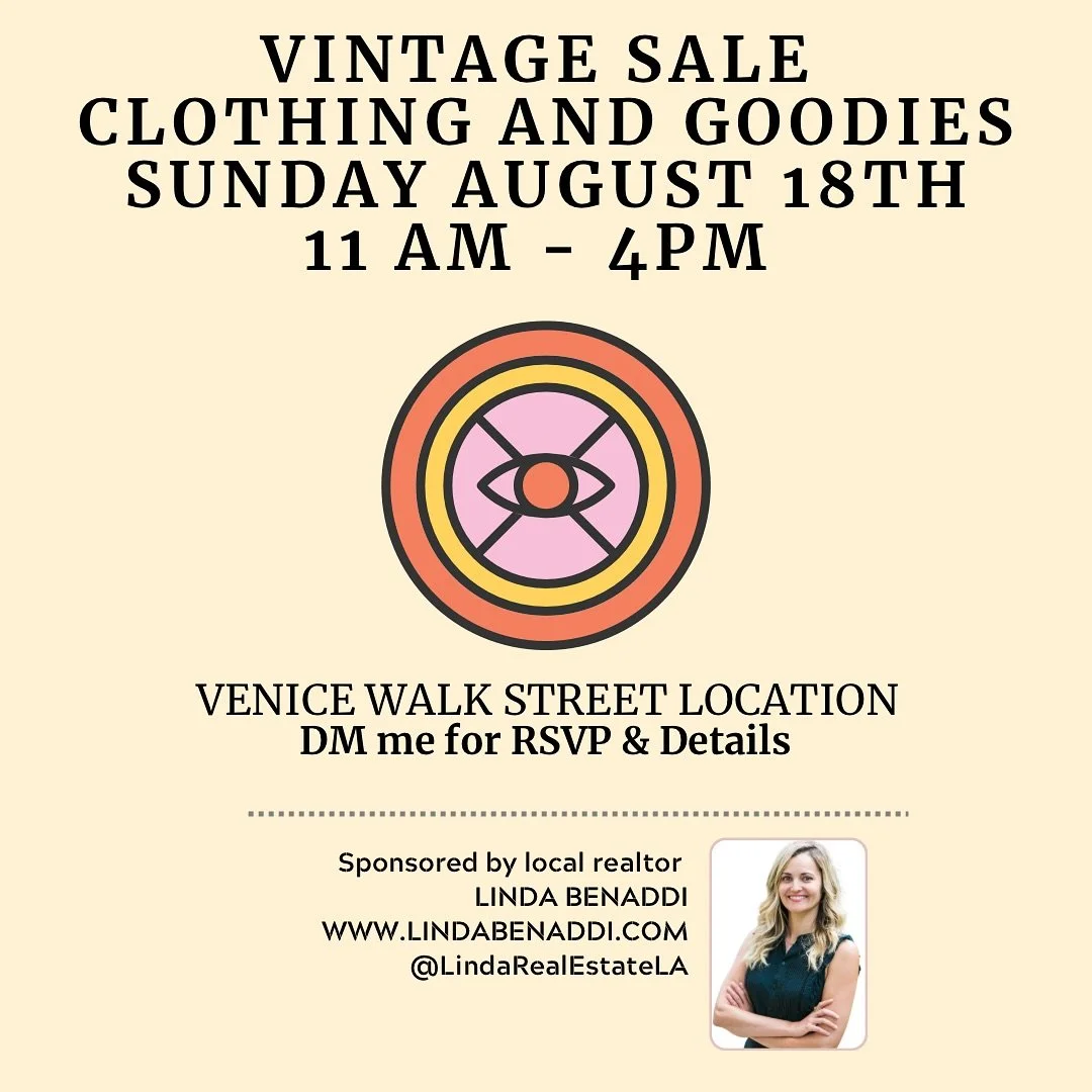 I sponsored this amazing vintage sale last year and couldn&rsquo;t resist buying half of the clothes myself 😁. Tomorrow from 11 AM - 4 PM, we&rsquo;re back in the Venice walk streets! DM me for RSVP and info&mdash;it&rsquo;s a private event. #Venice