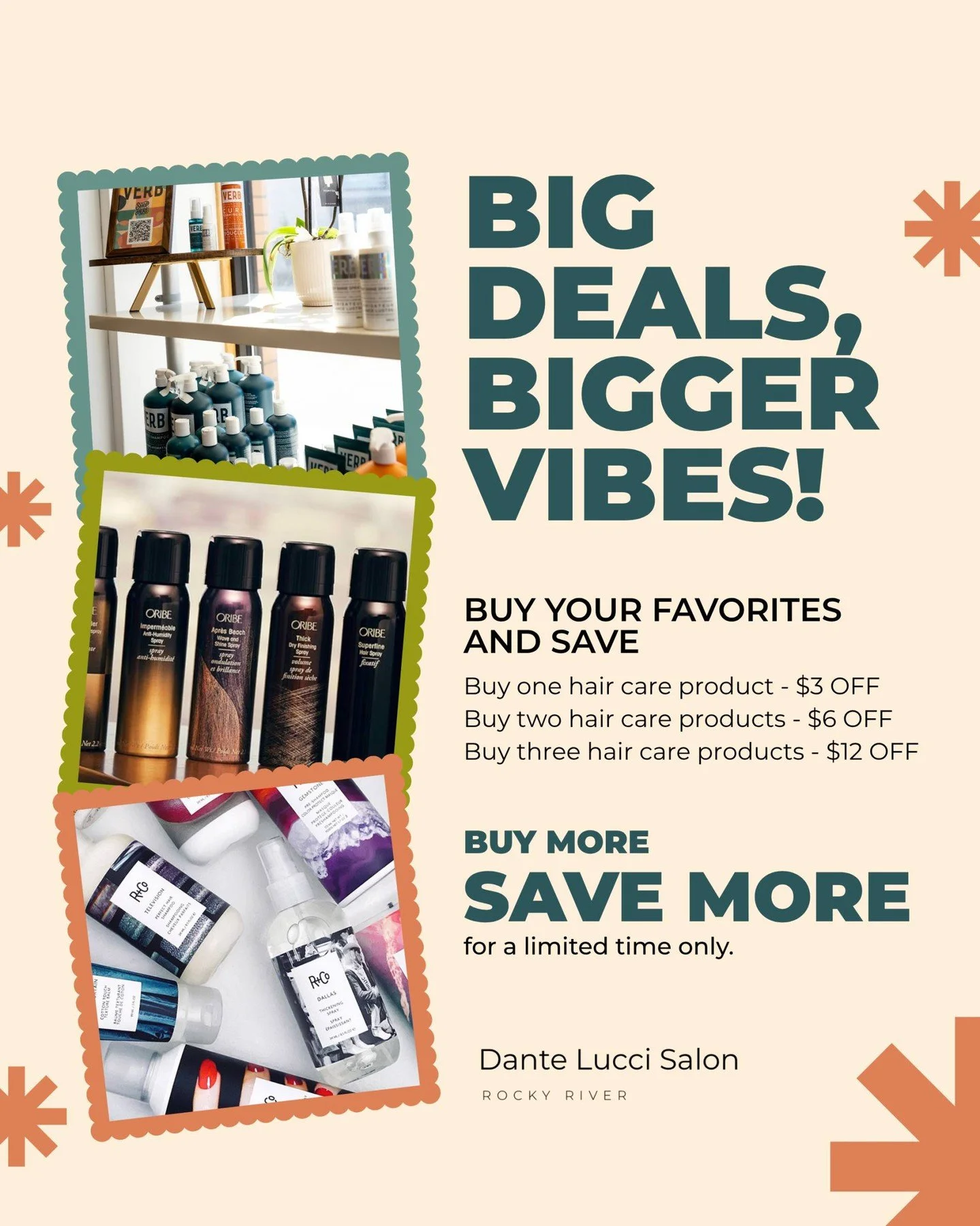 🍂 November Special at Dante Lucci Salon 🍂

Treat your hair to professional-grade products, all while saving!

💇&zwj;♀️ Hair Care Product Savings:
✨ Buy 1 &rarr; Get $3 OFF
✨ Buy 2 &rarr; Get $6 OFF
✨ Buy 3 &rarr; Get $12 OFF

📍 Available at Dante