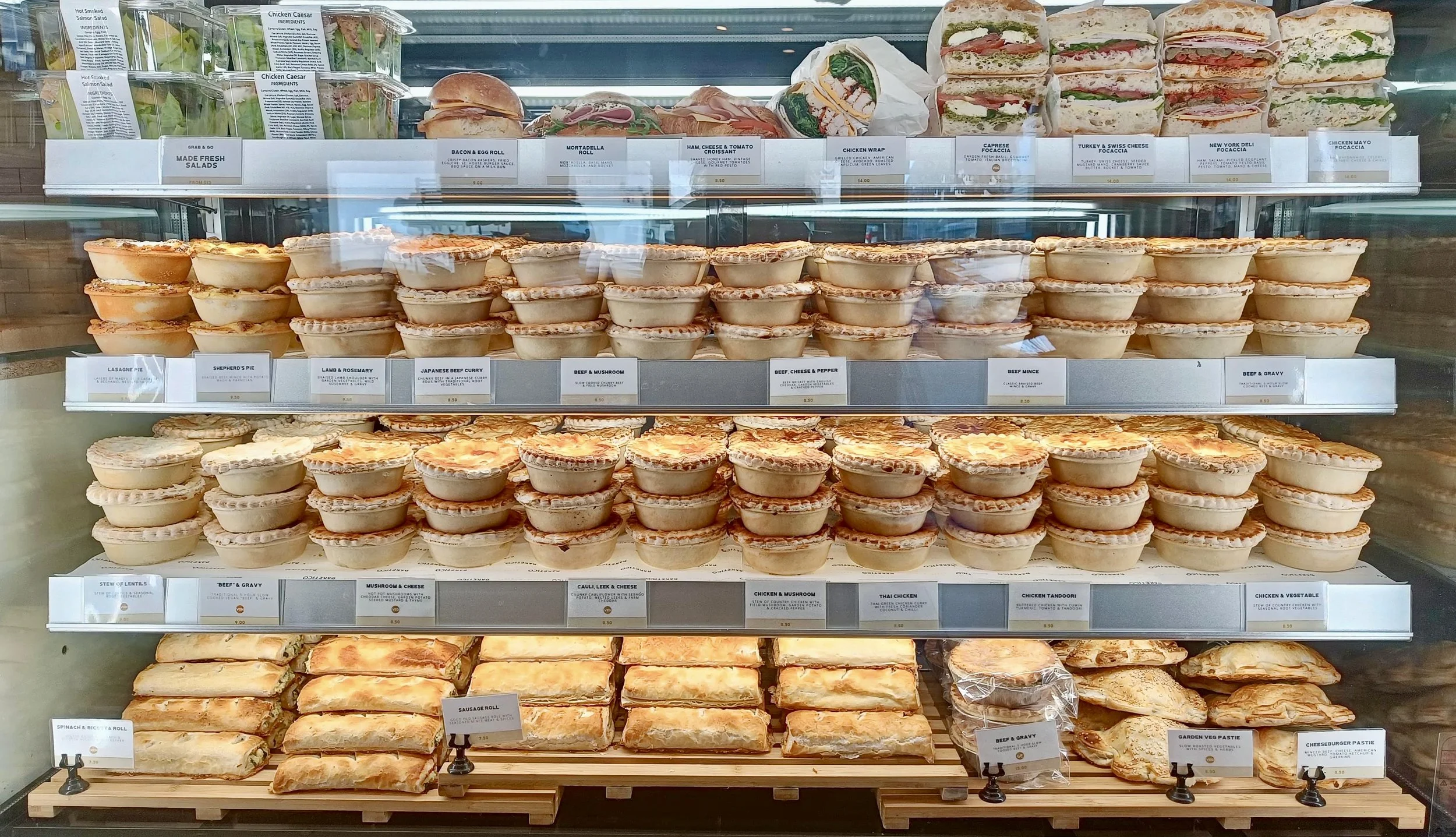 Discover our delicious range of pies, rolls, wraps and fresh salads, available daily in-store.