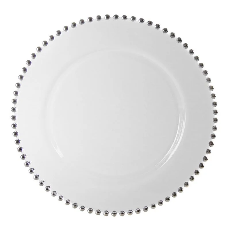 Silver Beaded Glass Charger