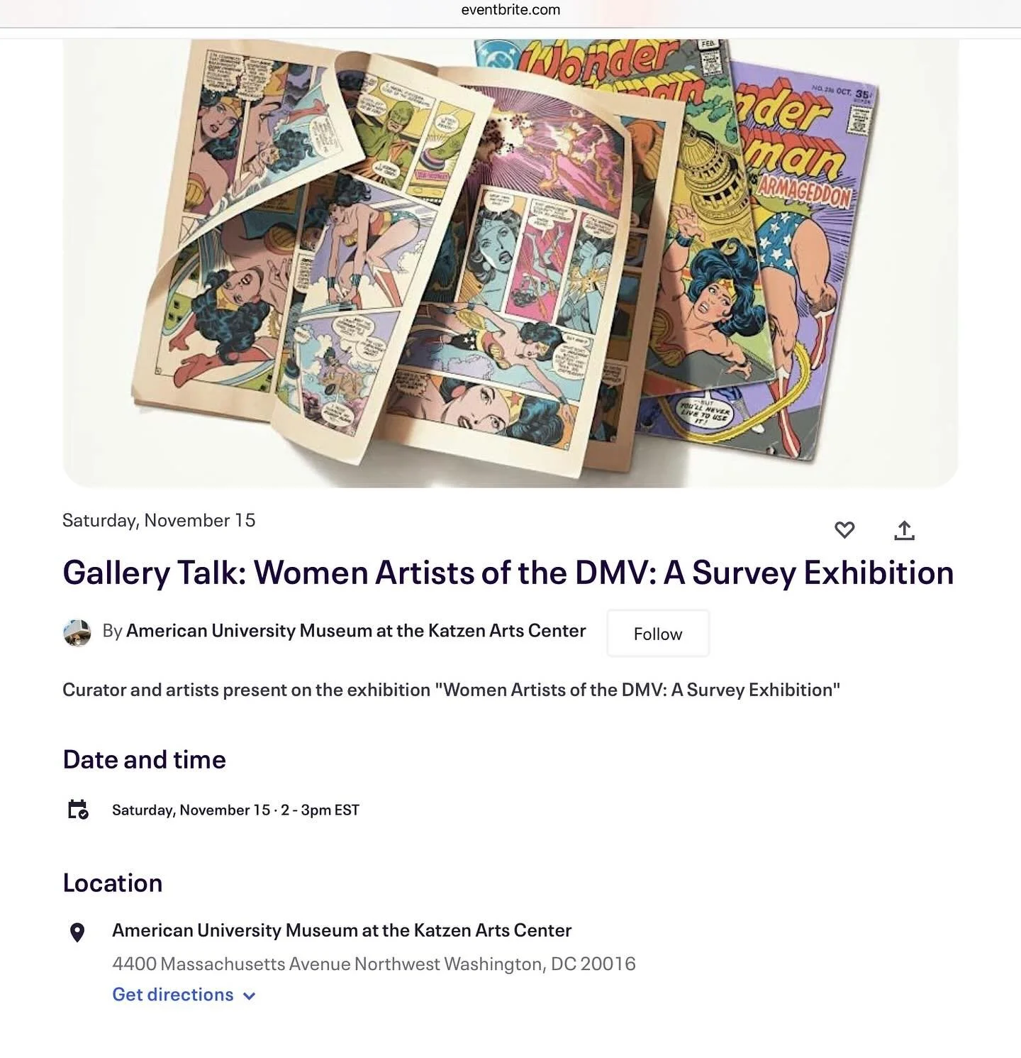 Mark your calendars! Gallery Talk: Women Artists of the DMV: A Survey Exhibition at American University Museum at the Katzen Arts Center on Saturday, November 15 at 2 p.m. #womenartistsofthedmv #washingtonsculptorsgroup #nationalmuseumofwomenintheart