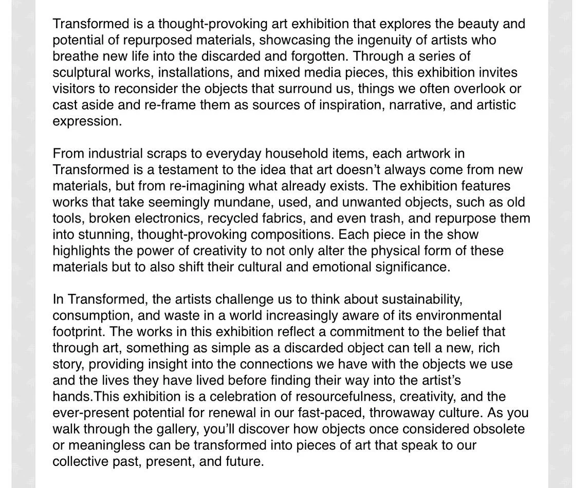 Transformed &mdash; Maryland Federation of Art exhibition juried by Jayne Crimmins on view at Circle Gallery in Annapolis, October 30 - November 22, featuring my work &ldquo;Hose Face&rdquo; #mdfedart #washingtonsculptorsgroup #mdartscouncil #frederi