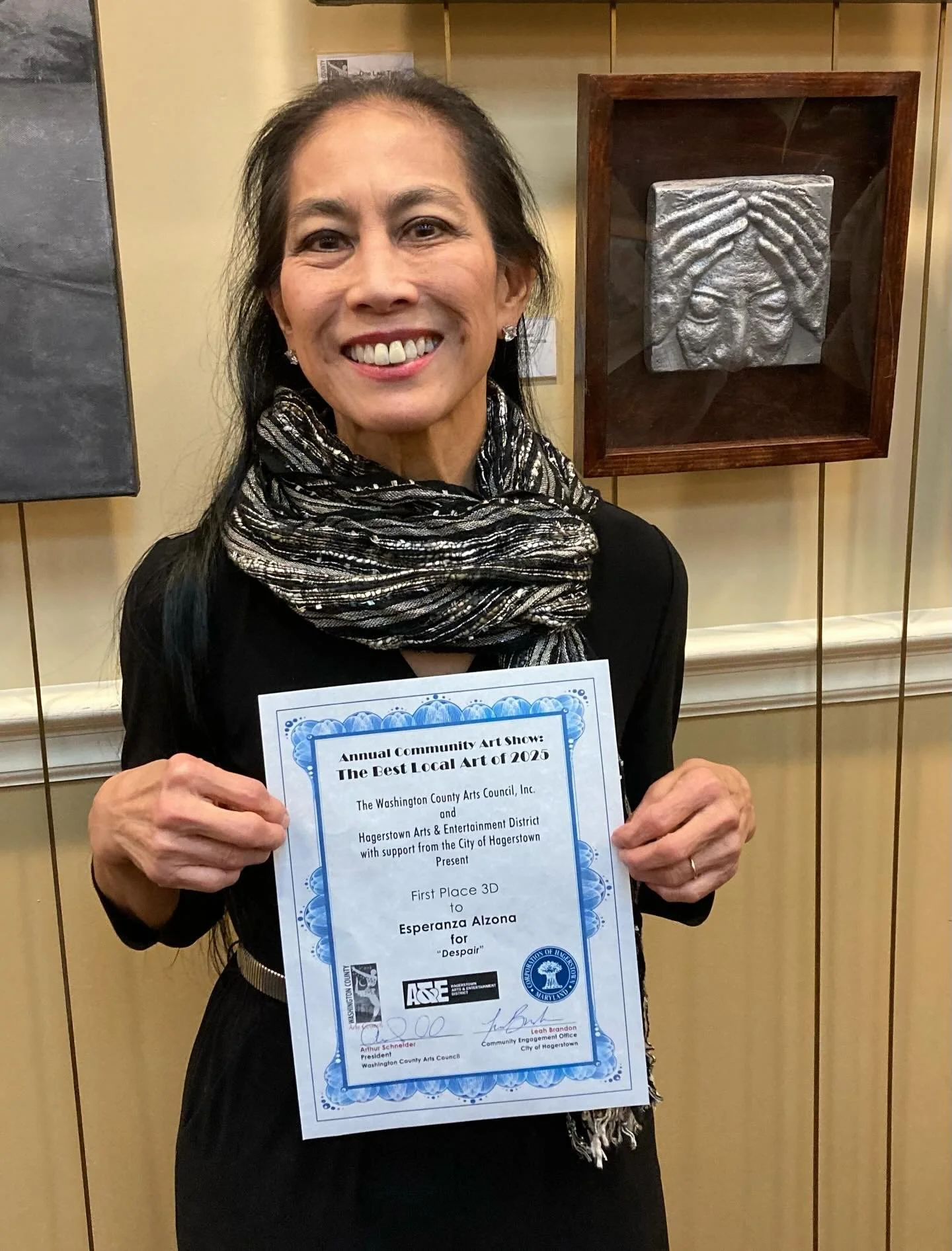 Washington County Arts Council Exhibition opening reception this evening &mdash; i was awarded 1st place by the jurors for 3-D Art and my daughter-in-law was awarded 2nd place! #washingtonsculptorsgroup #americanwomenartists #mdartscouncil #washingto