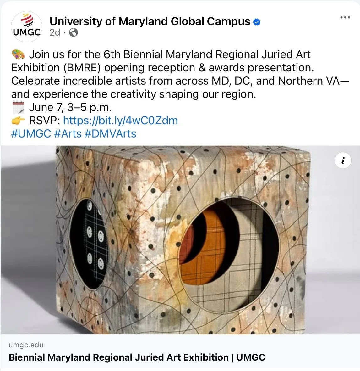 Honored to have my work &ldquo;Facial Identity&rdquo; included in the Biennial Maryland Regional Exhibition juried by Preston Sampson at University of Maryland Global Campus Gallery, May 24 - August 9, 2026. Opening reception and awards presentation 
