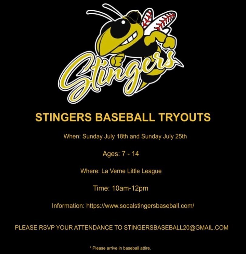 Reminder❗️ Tryouts are tomorrow! Please RSVP your attendance or direct message us for any details! Thank you and we hope to see you out there!🐝⚾️