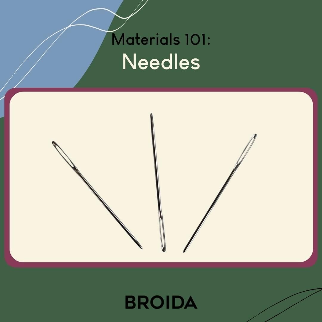 Materials 101: Needles
~
Tapestry needles are commonly used for cross-stitch. Tapestry needles have a long eye, making them easier to thread, a shaft slightly thinner than the eye, and a blunt tip. 
~
Tapestry needles come in sizes 13-28, with 13 bei