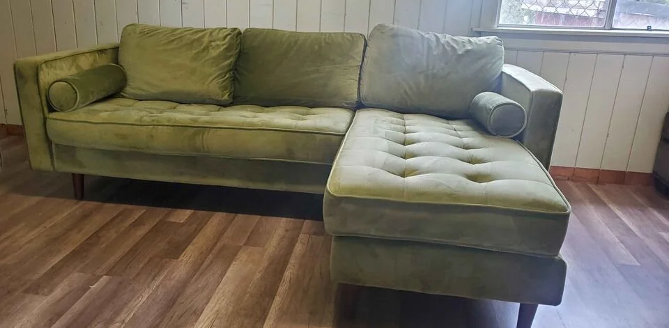 Interior design green velvet midcentury couch.jpeg