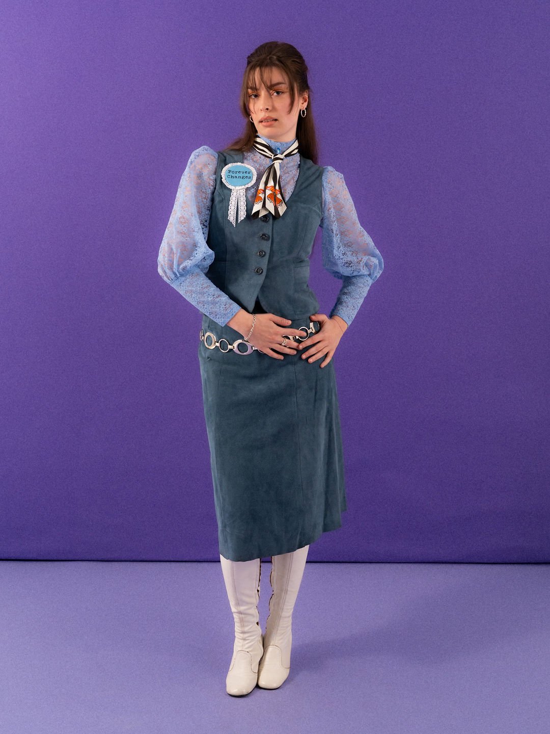 Vintage 60s Baby Blue Suede Co-ord - UK Size 8/10