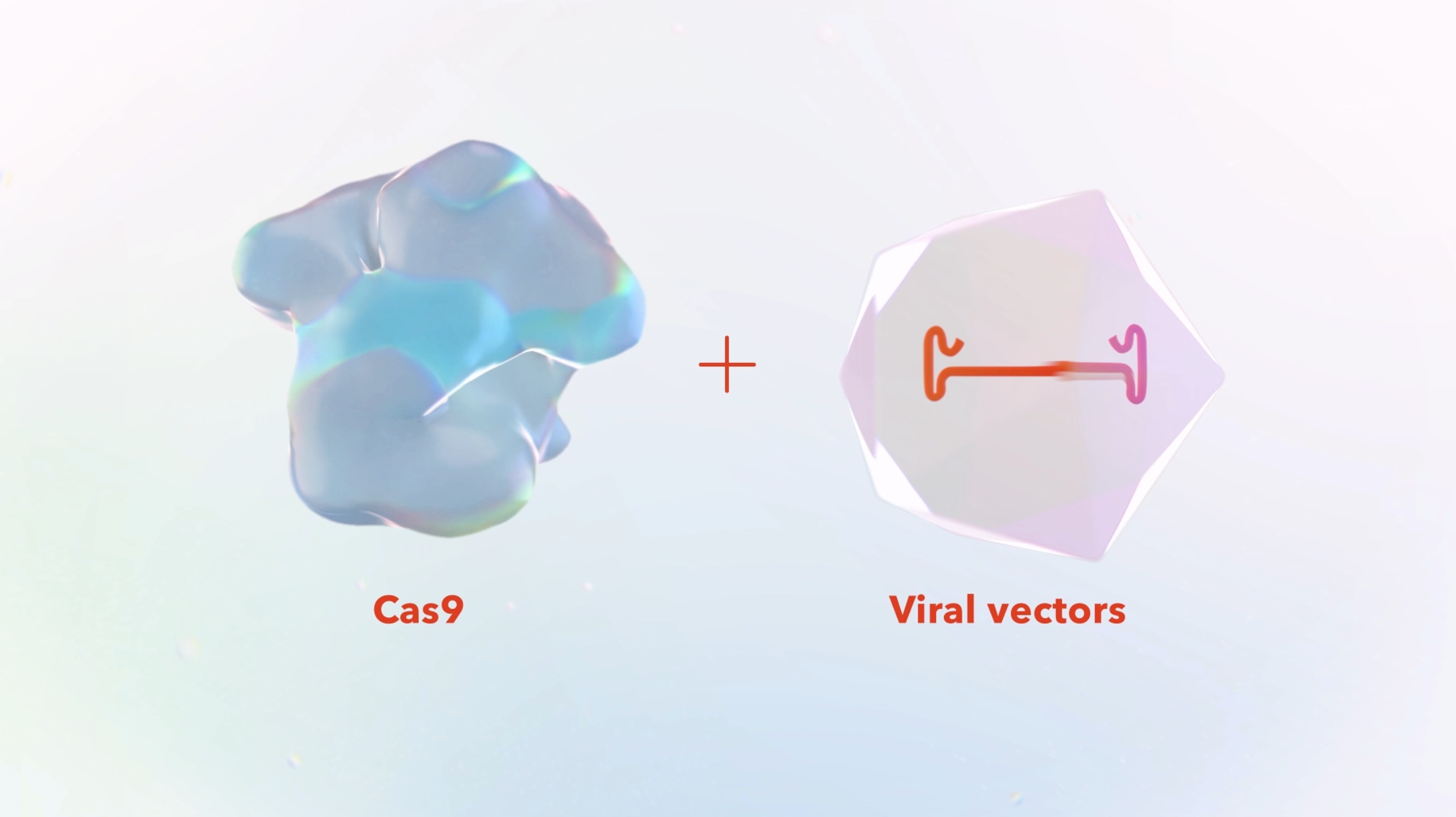 3D medical animation. Showing the combination of a protein structure labeled 'Cas9' and a viral vector with a DNA sequence, indicating gene editing technology.  Now Medical Studios