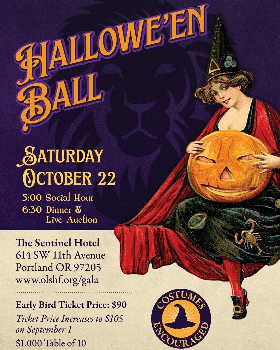 Only 20 more days to snap up your Gala tickets before the price changes! Save some cash &amp; purchase your Early Bird Gala Ticket for $90 before Sept 1! 

Visit https://olshf.org/gala to securely buy your tickets and learn more about the Hallowe'en 