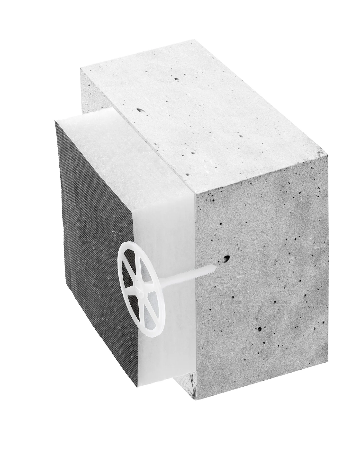 Festeplugg som holder akustikkplate mot betong