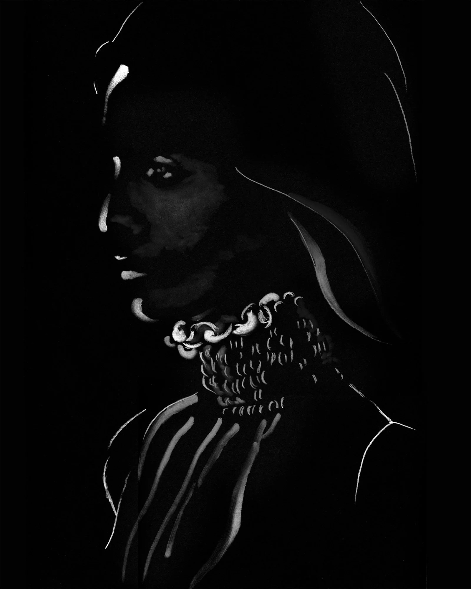 Fashion illustration of Lanvin look featuring a delicate ruffled collar, focusing on softness, texture, and refined garment detail