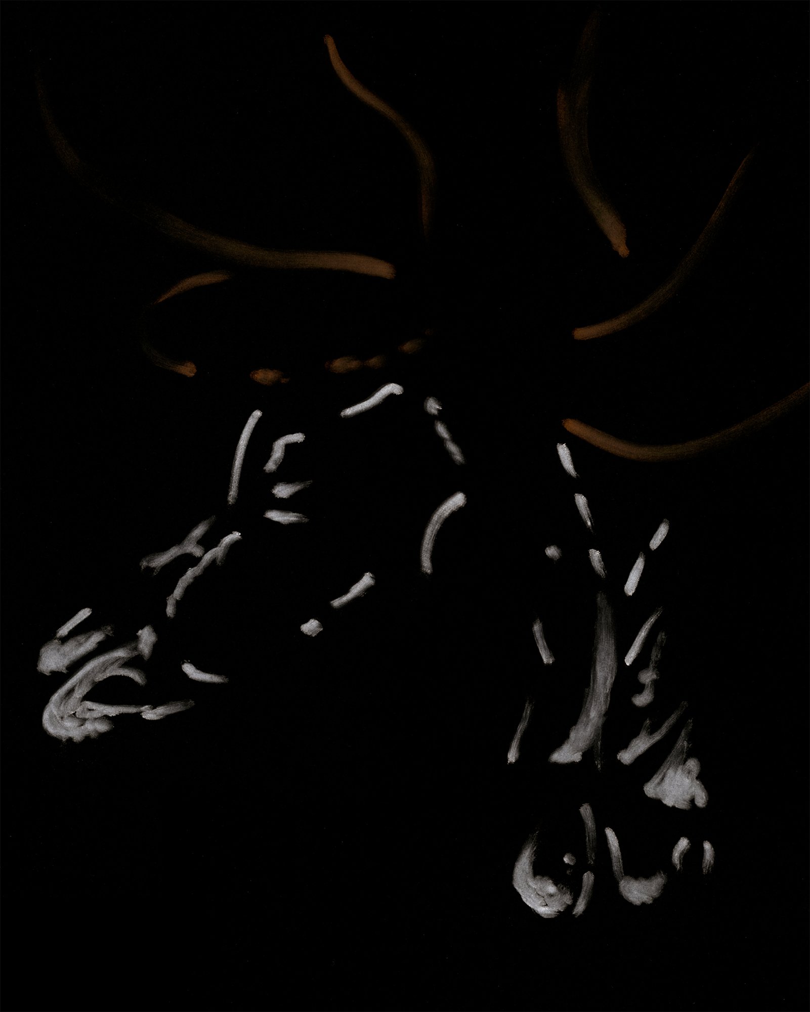 Abstract fashion illustration inspired by Maison Margiela footwear, layered dark tones with subtle highlights and fluid linework