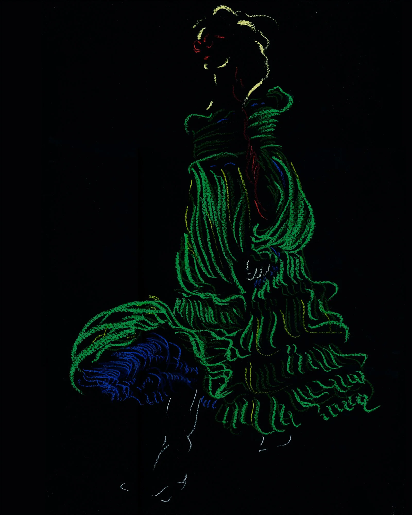 Fashion illustration inspired by Chloé AW26, emphasizing layered movement, fluidity, and relaxed silhouette