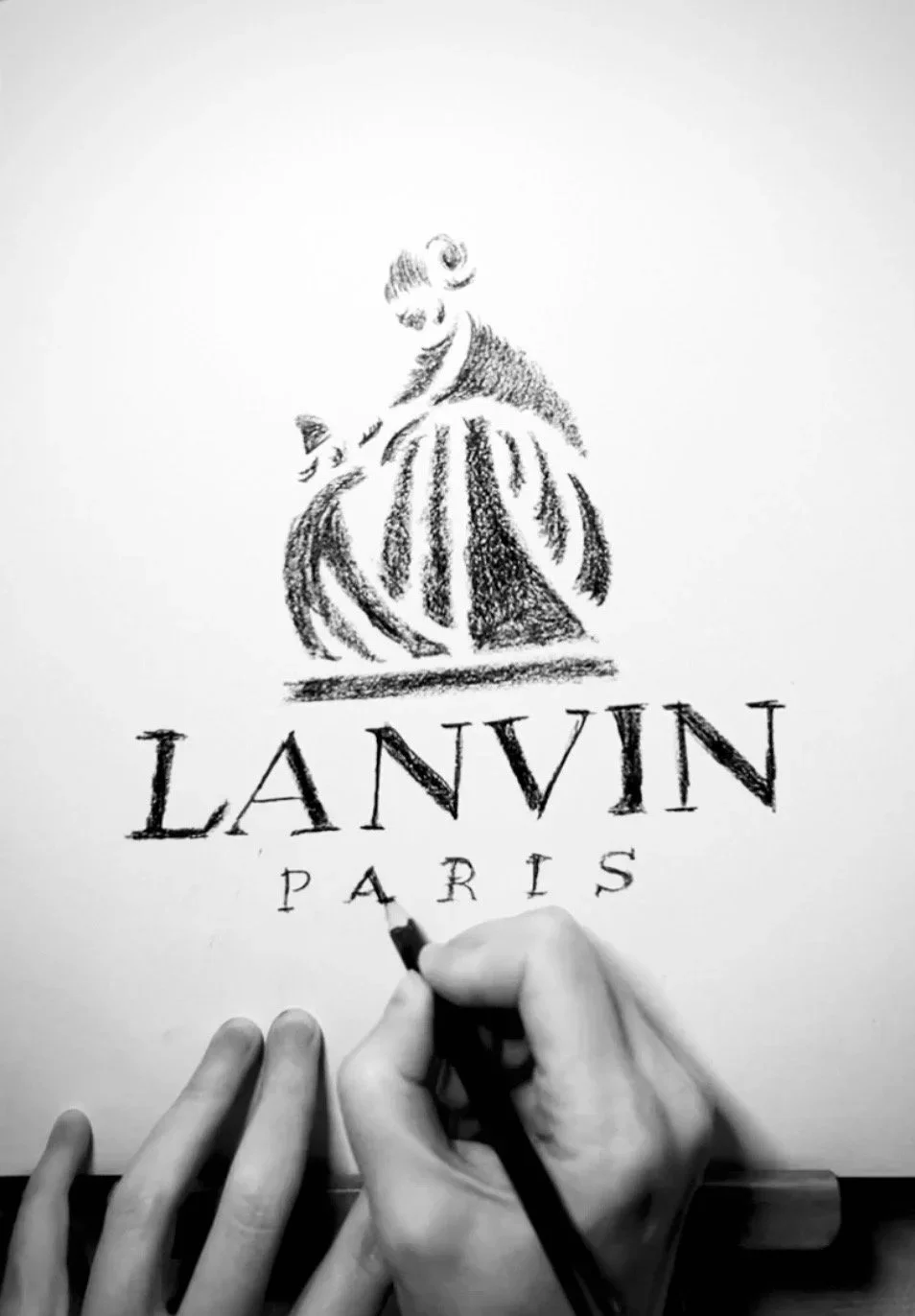 Drawing study of Lanvin Paris logo, focusing on mark-making, typography, and brand identity