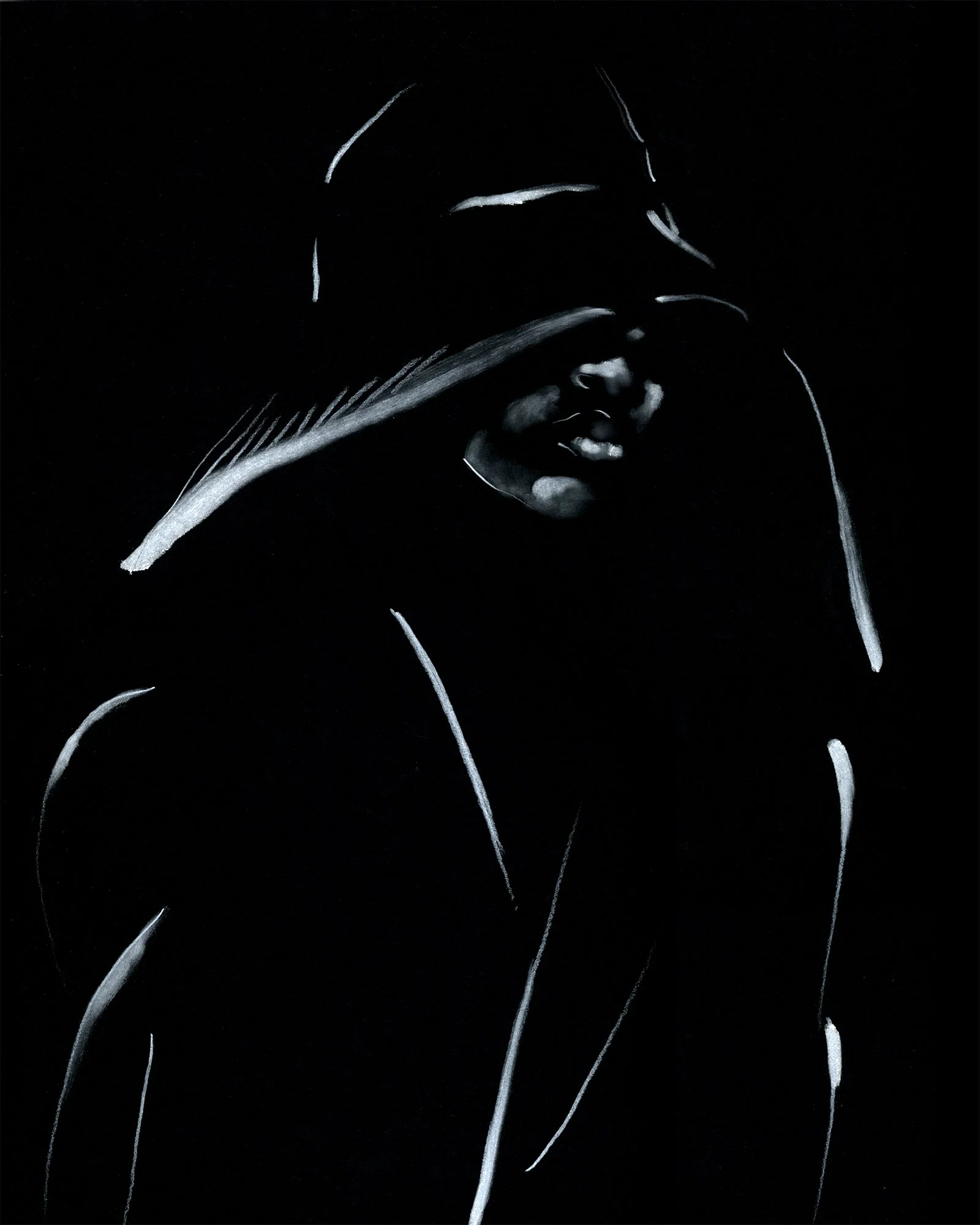 Illustration inspired by Lanvin AW26, focusing on hat silhouette, shadow, and understated gesture