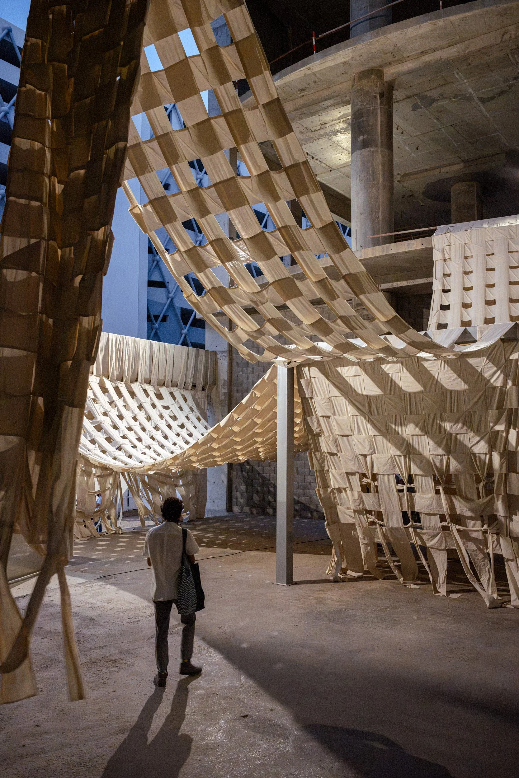 Sharjah Architecture Triennial UAE United Arab Emirates Tosin Oshinowo abandoned mall Limbo Accra installation fabrics concrete