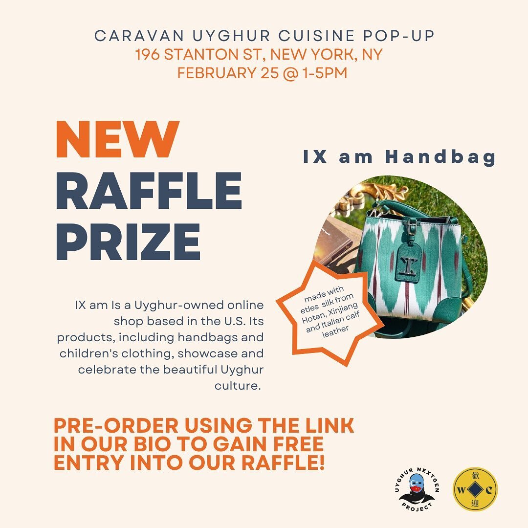 Last day to pre-order a meal set for the pop-up and gain free entry for the raffle!

Thank you to @ixamofficial for donating some of their beautiful handbags made with Etles silk from the Uyghur region. IX am seeks to introduce Uyghur culture to the 