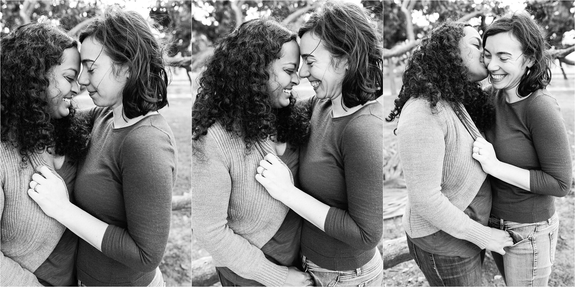 Gay lesbian mommies hold, embrace, and kiss each other, black and white, Family Photographer Philadelphia