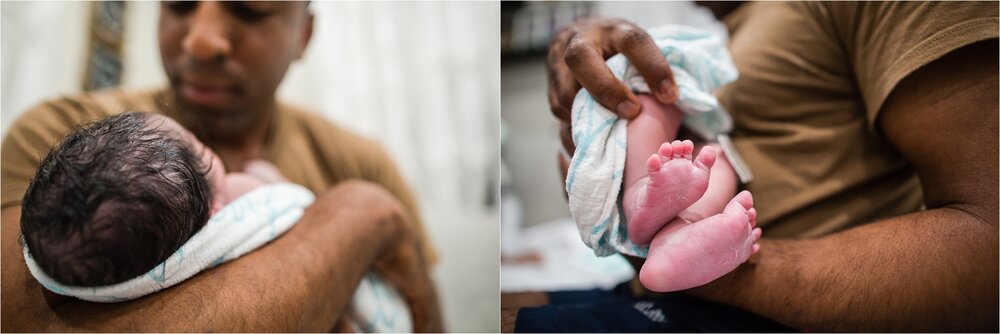 Newborn baby full head of hair, tiny wrinkled feet, birth Photographs Philadelphia