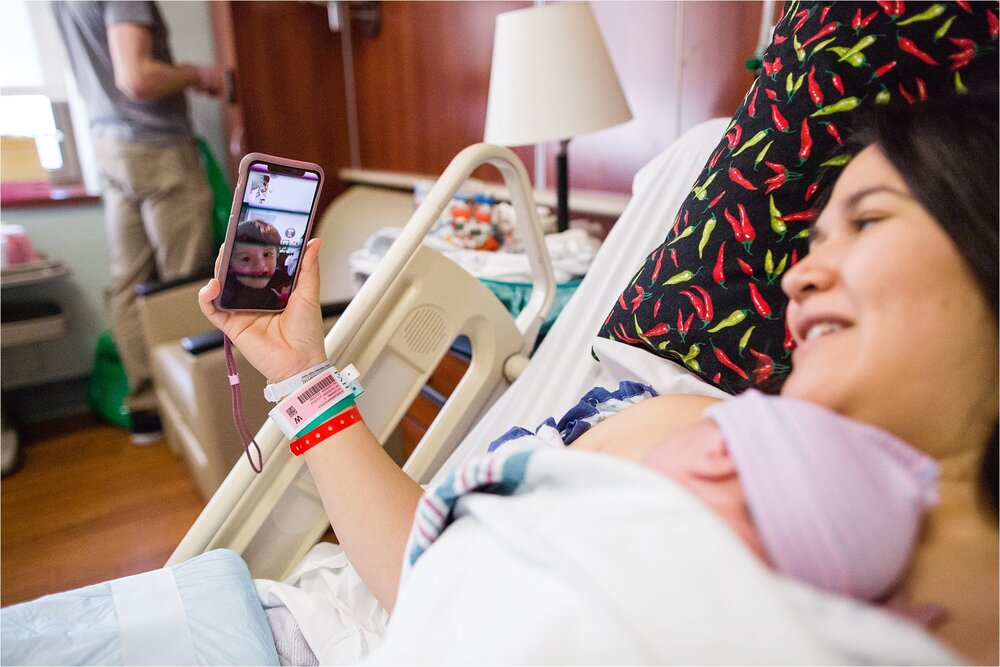 Mama facetimes with her toddler to introduce him to new baby born by c-section, Philadelphia Birth Photographer