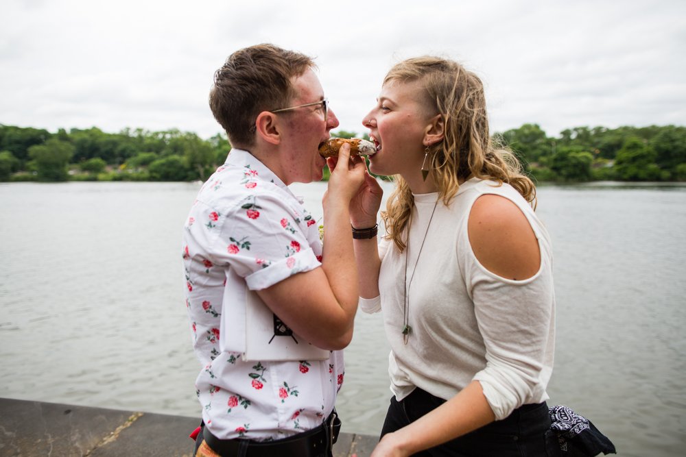 Couple shares canoli to celebrate their elopement, Philadelphia wedding photographer