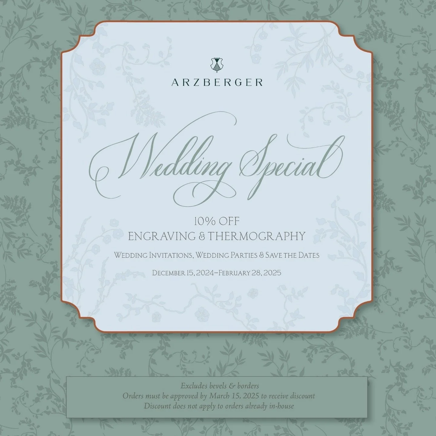 COMING SOON! @arzbergerstationers Wedding Special begins December 15! Applies to engraving and thermography orders. Come see us to get started! #weddinginvitations arzbergerweddinginvitations #wevowtomakeitbeautiful