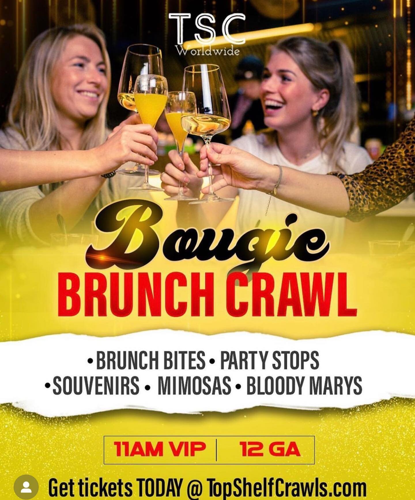 Bougie Brunch Crawl is TODAY!!!! $15 bottle of champagne (mixer included) and $5 Screwdrivers. We can&rsquo;t wait to have a great SATURDAY with you!! Registration starts at 12:00 at the lounge. Tickets can be purchased on site. 

#theloungegvl #gree